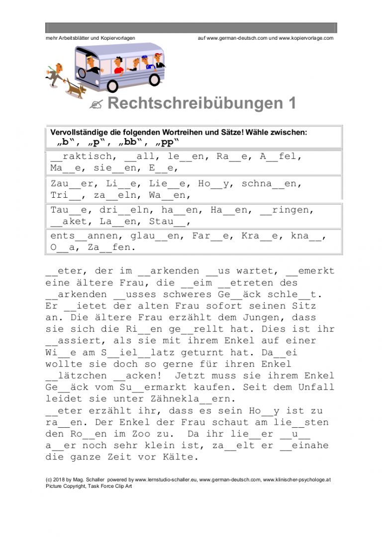 Deutsche Rechtschreibung für die Deutschprüfung: Doppelkonsonanten („bb“, „pp“) – Übung mit Lösung