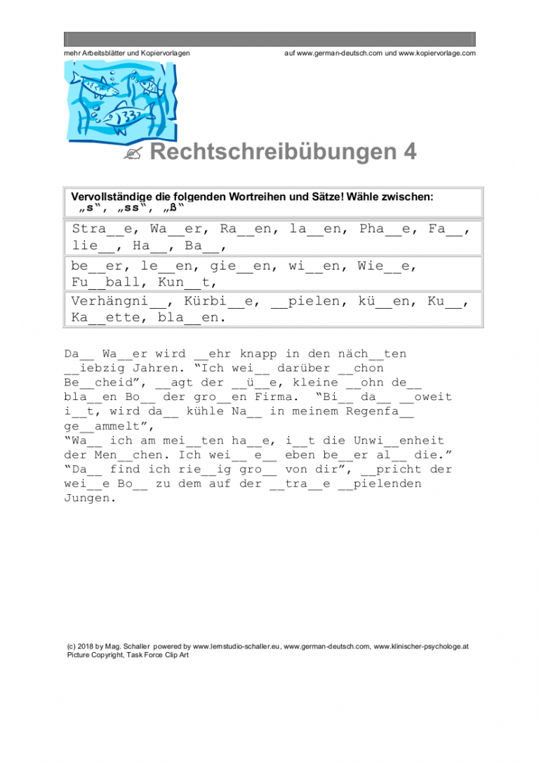 Deutsche Rechtschreibung für die Deutschprüfung: Doppelkonsonanten („s“, „ss“, „ß“) – Übung mit Lösung
